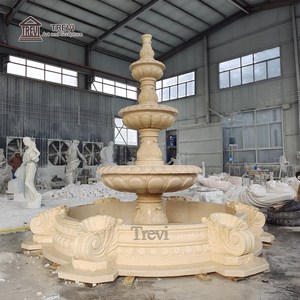 Fontaine à 3 niveaux en marbre beige TREVI - Sculptée à la main |   Resort Courtyard & Villa Estate Garden |   Sculpture paysagère d'extérieur - Product Image 6