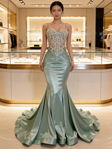 Green Prom Dress - 2025 Elegant Floor-Length Satin Gowns