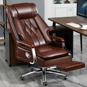 Chaise de bureau de direction en cuir à dossier haut, pivotante, inclinable, ergonomique, avec massage et roulettes - Product Image 1