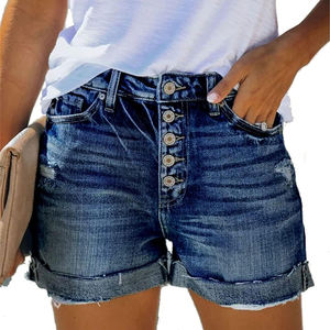 Shorts de mezclilla de mujer de alta calidad, a la moda, de verano, talla grande, de pierna ancha, <span class=keywords><strong>blancos</strong></span>, azules, negros, grises, con agujeros <span class=keywords><strong>rotos</strong></span> y alta elasticidad. - Product Image 5
