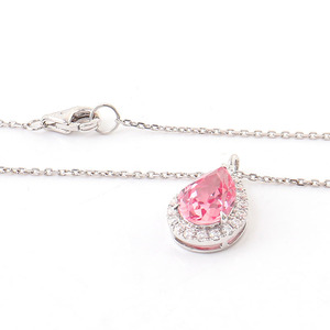 Bijoux en or 18 carats Collier <span class=keywords><strong>pendentif</strong></span> en pierres précieuses Blanc AU750 Poire 2.8CT <span class=keywords><strong>rose</strong></span> <span class=keywords><strong>Saphir</strong></span> Solitaire Pendentifs - Product Image 4