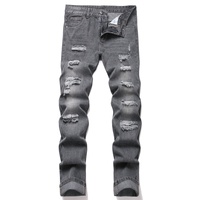 Jean déchiré coupe droite pour homme YUNBOFEI – Denim non extensible avec trous déchirés pour un style décontracté au quotidien