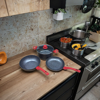 Prix de gros 3 pièces d'ustensiles de cuisine avec revêtement en granit, ensemble de casseroles et poêles en aluminium antiadhésif pour la maison et le restaurant