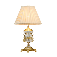 Lampe de table en cristal de laiton européen Jewellerytop, décoration intérieure, lampe de table de luxe avec abat-jour en tissu