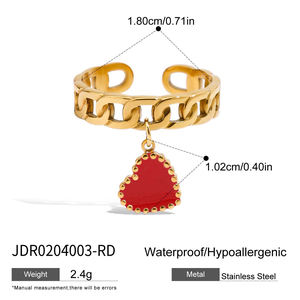 J&D 귀여운 트렌디 핑크 레드 하트 조절 가능한 반지 휴일 스타일 코코넛 나무 펜던트 체인 오픈 링 - Product Image 6