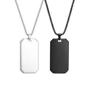 Collier tendance en acier inoxydable avec pendentif Dog Tag personnalisable vierge carré pour homme - Product Image 1