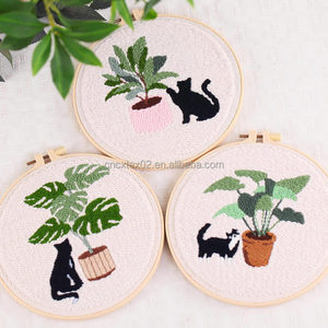 Plant & Cat Punch Needle Kit for Adults Beginners with Embroidery Hoops,Yarns,Perfect Punch Needle Starter Tool