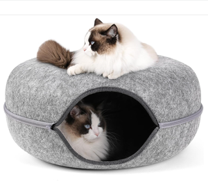 Kiekeboe Grotbed Voor Katten Binnenshuis, Donuttunnel Voor Kattenhuis, Afneembaar Rond Vilt En Wasbaar Interieur Kattenspeeltunnel - Product Image 1