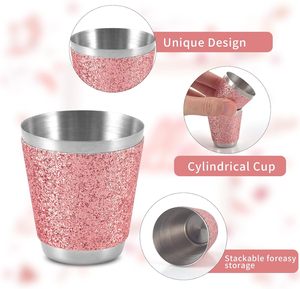 Copas de vino ostentosas de 1oz, vasos de chupito de Metal con purpurina, vasos de chupito rosas de acero inoxidable para novia, boda, <span class=keywords><strong>whisky</strong></span>, cumpleaños de mujer - Product Image 4