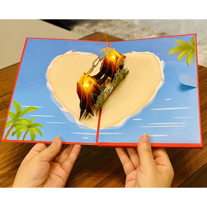 <span class=keywords><strong>Carte</strong></span> pop-up volcan 3D avec lumières LED rouges, cadeau amusant en papier pour femme, mari, petit ami, petite amie pour Noël, anniversaire - Product Image 5