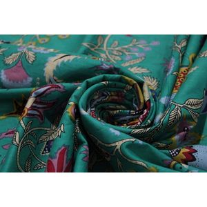 Tela de Algodón Estampada a Mano con Diseño Floral Mukut en Verde Rama, 3 Yardas, Peso Medio, Ecológica, para Sari, Sophia-Art - Product Image 4