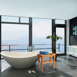 Bamboo Carving Bamboo <b>Bathroom</b> <b>Stool</b> 60X70cm Rectangular Freestanding Shower Seat With Shelf - Product Image 5