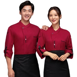 Logo personalizzato elegante manica lunga nero bianco rosso Unisex cappotti <span class=keywords><strong>da</strong></span> lavoro Hotel ristorante cucina grembiuli camicie Set <span class=keywords><strong>Chef</strong></span> uniforme - Product Image 1