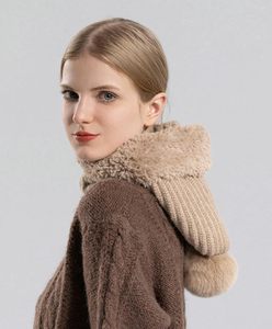 Ensemble <span class=keywords><strong>bonnet</strong></span> jacquard tricoté pour <span class=keywords><strong>femme</strong></span>, doublé polaire, <span class=keywords><strong>avec</strong></span> écharpe et masque intégrés, bonnets d'hiver en peluche <span class=keywords><strong>avec</strong></span> cache-oreilles et pompon, lavage à la main uniquement - Product Image 4