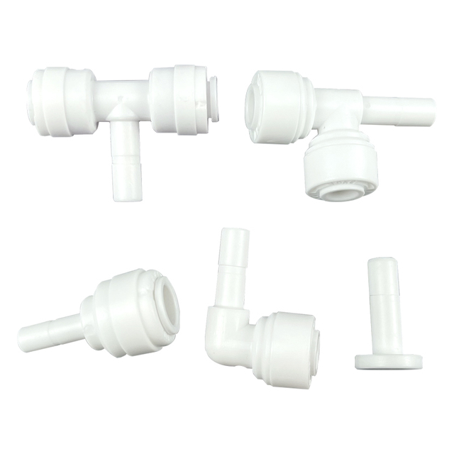1/4 Tube O.D Quick Fitting Push Lock R O Water System Connectors T Shape L Shape Elbow  Plug POM Material 3/8 Tubing Connecting