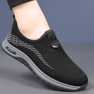 Zapatos Deportivos Transpirables de Malla para Hombre, Cierre de un Toque, Punta Redonda, Zapatos Deportivos Casuales, Color Negro Gris, para Usar en Verano - Product Image 3