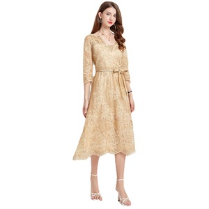 Vestido de encaje de lujo ligero de alta gama Fiesta ODM <span class=keywords><strong>para</strong></span> <span class=keywords><strong>mujeres</strong></span> de talla grande Ligeramente gordito <span class=keywords><strong>para</strong></span> banquetes Bodas Vestido de novia de la madre - Product Image 1