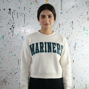 Sudadera con capucha y media cremallera MARINERS ASH GREY con bordado de apliques AZUL, 100% algodón, estilo oversize, para invierno - Product Image 1