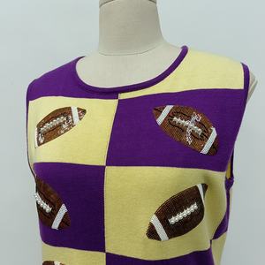 Nuovo prodotto in <span class=keywords><strong>maglia</strong></span> senza maniche abiti da donna <span class=keywords><strong>viola</strong></span> giallo Plaid Rugby paillettes su tutto il girocollo scavato sul retro <span class=keywords><strong>abito</strong></span> - Product Image 5