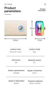 Loa Bluetooth không dây mini hoạt hình năng lượng mặt trời tích hợp <span class=keywords><strong>radio</strong></span>, hỗ trợ <span class=keywords><strong>USB</strong></span>, thẻ <span class=keywords><strong>TF</strong></span>, FM, MP3, P36, có đèn RGB, dùng ngoài trời - Product Image 5