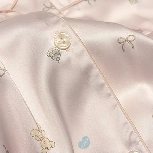 Ensemble <span class=keywords><strong>de</strong></span> pyjama chic en soie <span class=keywords><strong>de</strong></span> <span class=keywords><strong>neige</strong></span> <span class=keywords><strong>pour</strong></span> femme, motif nœud <span class=keywords><strong>de</strong></span> dessin animé, manches longues, collection printemps-automne - Product Image 4