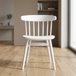 Silla de Comedor Nórdica Moderna de Madera Maciza Blanca de Caoba, Muebles para el Hogar, Venta al por Mayor Económica, Modelo Curvo Personalizable para Apartamento y Cocina - Product Image 2