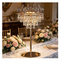 Support de fleurs élégant en cristal doré avec éclairage LED rechargeable et réglable, centre de table LED pour mariage