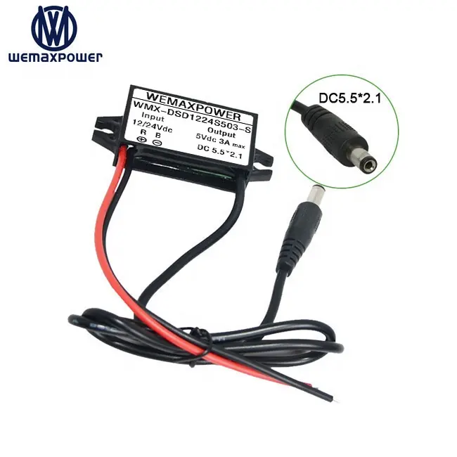 Bộ Chuyển Đổi WEMAXPOWER Dc Dc Buck Với Đầu Cắm Dc Đầu Ra 3a 15W 12V Sang 5V 24V Sang 5V