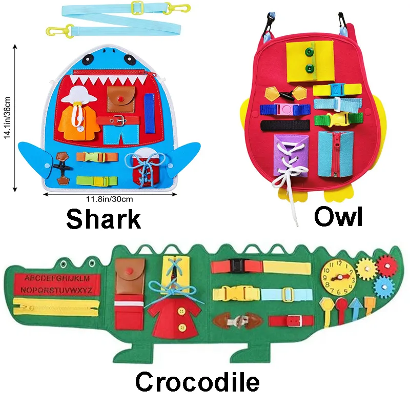Busy Board Basic Skills Activity Board Toddler Activity Board for Airplane or Car Travel Crocodile Design for Kids Early