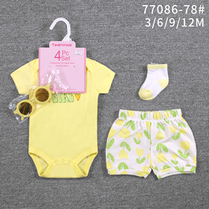 Conjunto <span class=keywords><strong>de</strong></span> Ropa <span class=keywords><strong>de</strong></span> Verano para Bebé <span class=keywords><strong>de</strong></span> 4 Piezas, 0-12 Meses, Estilo Europeo Americano, Bodys <span class=keywords><strong>de</strong></span> Algodón, Pantalones Cortos, Gafas <span class=keywords><strong>de</strong></span> Sol, Calcetines, Estampado Animal/Floral - Product Image 3
