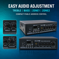 Amplificateur de sonorisation professionnel avec 1 entrée micro, 2 entrées ligne, USB, SD, radio, contrôle de volume séparé et protection contre les courts-circuits