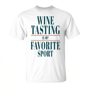 T-shirt unisexe pour adulte, blanc, à manches courtes, col rond, avec inscription « La dégustation de vin est mon sport préféré » - Product Image 2