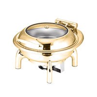 Chauffe-Plats Hydraulique Doré 6 Litres avec Couvercle en Verre – Ensembles de Luxe pour Buffets et Réchauds Alimentaires en Acier Inoxydable – Équipement de Restauration