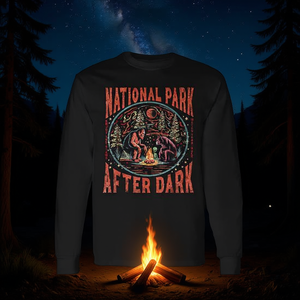 Camiseta retro de manga larga para acampar en el parque nacional después del oscurecer - Product Image 3