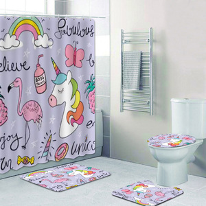 Unicorn <strong>Shower</strong> <strong>Curtain</strong> 60''W X 72''L Girl Cartoon <strong>Funny</strong> Polyester Waterproof 12 Pack Plastic Hooks Bathroom <strong>Curtain</strong> Set - Product Image 3
