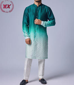 Elégant Mature Col Court Long Rayé Dégradé Hommes Robe Thobe Style Omani Vêtements Ethniques Musulmans <span class=keywords><strong>Baju</strong></span> <span class=keywords><strong>Kurung</strong></span> Pour Hommes - Product Image 2