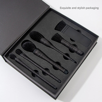 Ensemble de pinceaux de maquillage avec manche en rotin, 6 pièces, pinceaux en poils de chèvre naturels, Kit de pinceaux cosmétiques noirs pour fond de teint, poudre, fard à paupières
