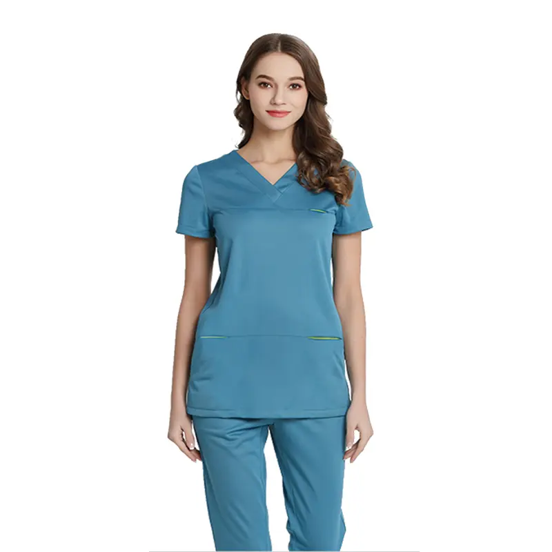Model hastane hemşire üniforma tıbbi kadın beyaz gömlek uzun kollu