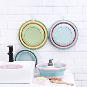 Lavabo Plegable Redondo de Plástico, Portátil y Comprimible, para Viajes, Hogar, Dormitorio Estudiantil, en Colores Rosa, Amarillo y Azul - Product Image 1