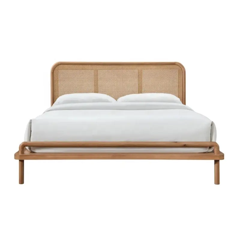 籐のヘッドボード付きのシンプルな特別な木製の寝室の家具クイーンキングサイズベッド