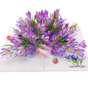 Carte pop-up florale 3D découpée au laser, motif crocus violet, forme rectangulaire, en carton, prix de gros, artisanat papier - Product Image 6