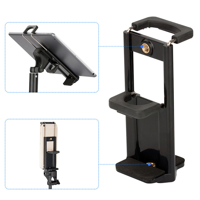 2 in 1 Universal Tablet Phone 1/4" Tripod Mount Clamp Holder Bracket Selfie Clip Tablet Stand Holder