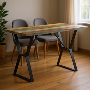 Multicolour Dining <b>Table</b> <b>Solid</b> Reclaimed <b>Wood</b> <b>Top</b> Powder Coated Iron Legs Rectangle Rustic Style Home Furniture - Product Image 2