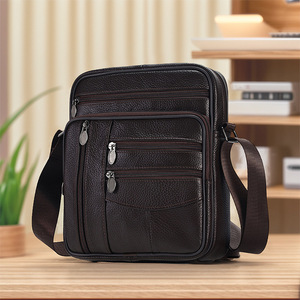 Men's Genuine Leather Crossbody Bag Large Capacity Adjustable <b>Strap</b> Durable Everyday Use - Product Image 5