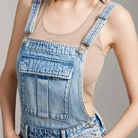 Combinaison en jean unisexe taille haute bleu clair OEM ODM, écologique, respirante, décontractée, ample, avec logo brodé, style cargo mignon