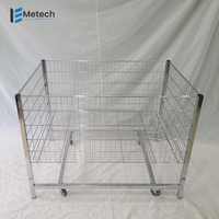 Panier en fil métallique robuste avec roulettes, pliable, bac de présentation pour le commerce de détail, pour le stockage
