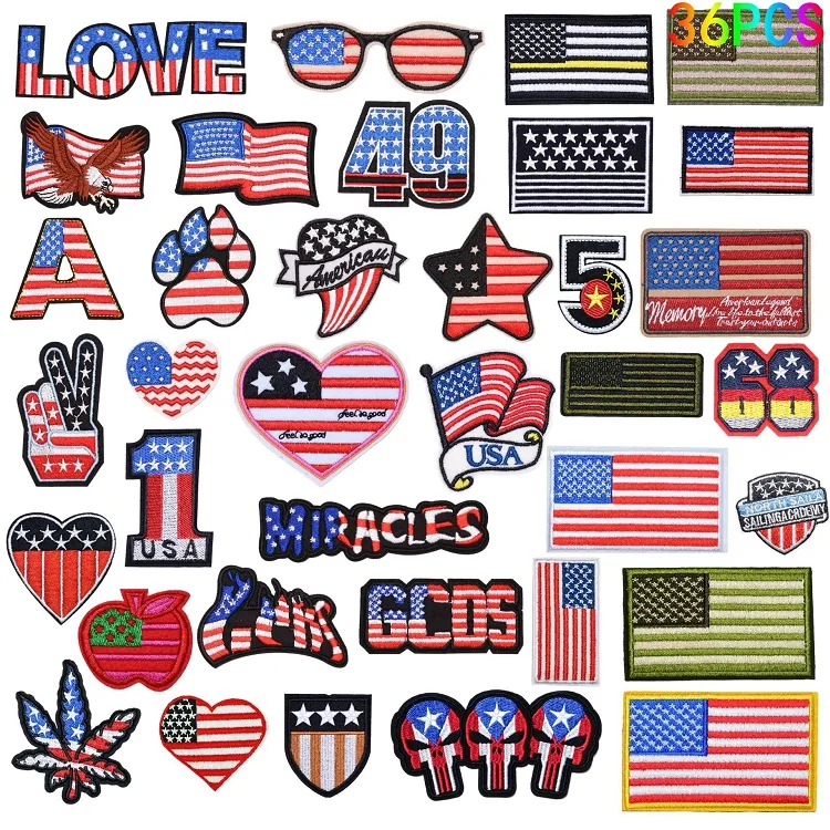 Patch de emblema letterman para casaco, emblemas bordados pequenos para o dia independente, bandeira americana para bonés