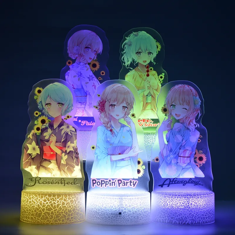 Servicios personalizados Exhibición de productos de dibujos animados Animación anime juego artista derivados LED Impresión en color Acrílico luz nocturna