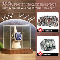 Étui de présentation pour bague de championnat, support transparent en acrylique pour une seule bague avec base en bois pour les fans de sports, basketball, baseball