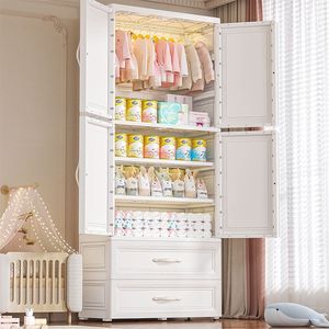 خزانة ملابس كبيرة جدًا متعددة الطبقات ببابين من البلاستيك بعرض 58 سم مع أدراج تخزين - Product Image 2